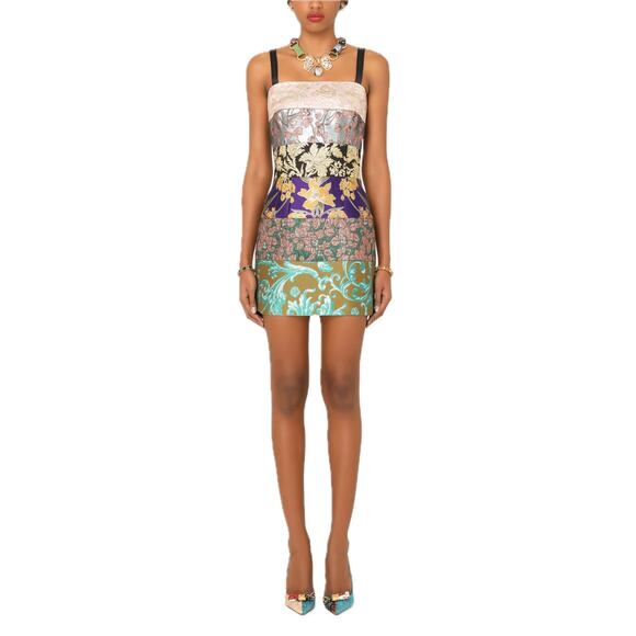 DOLCE & GABBANA Runway Short Patchwork Jacquard Mini Dress 40 S - Picture 7 of 11